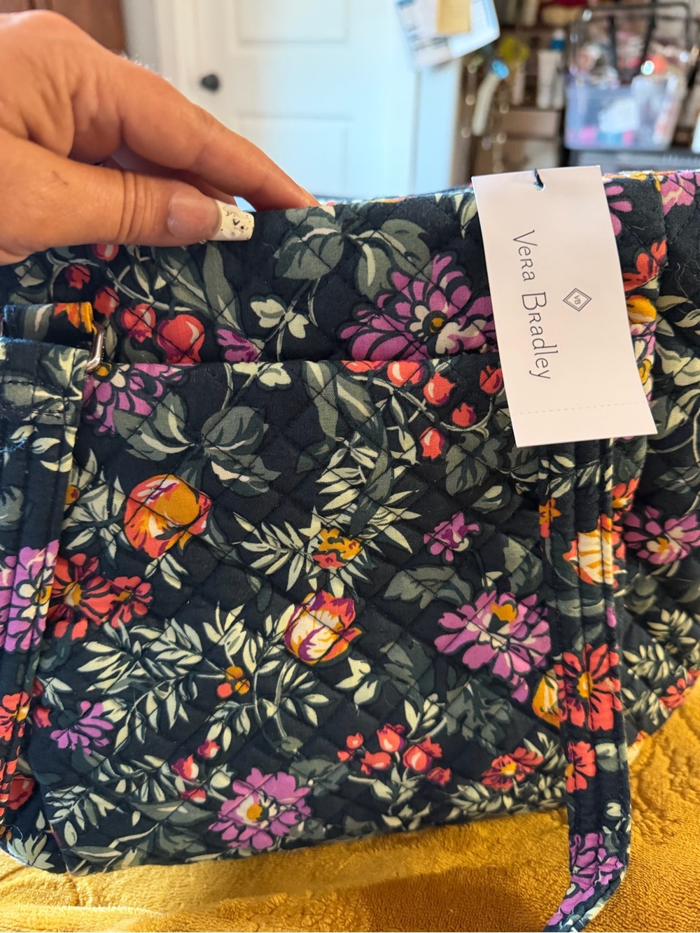 Vera Bradley Quilted Floral Crossbody - Navy with Purple & Pink Flowers
